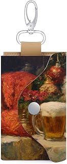 Santa Claus Is Sleeping on The Table Key Holder Bag PU Leather ID Card Holder Keychains Case Cover for Men Women