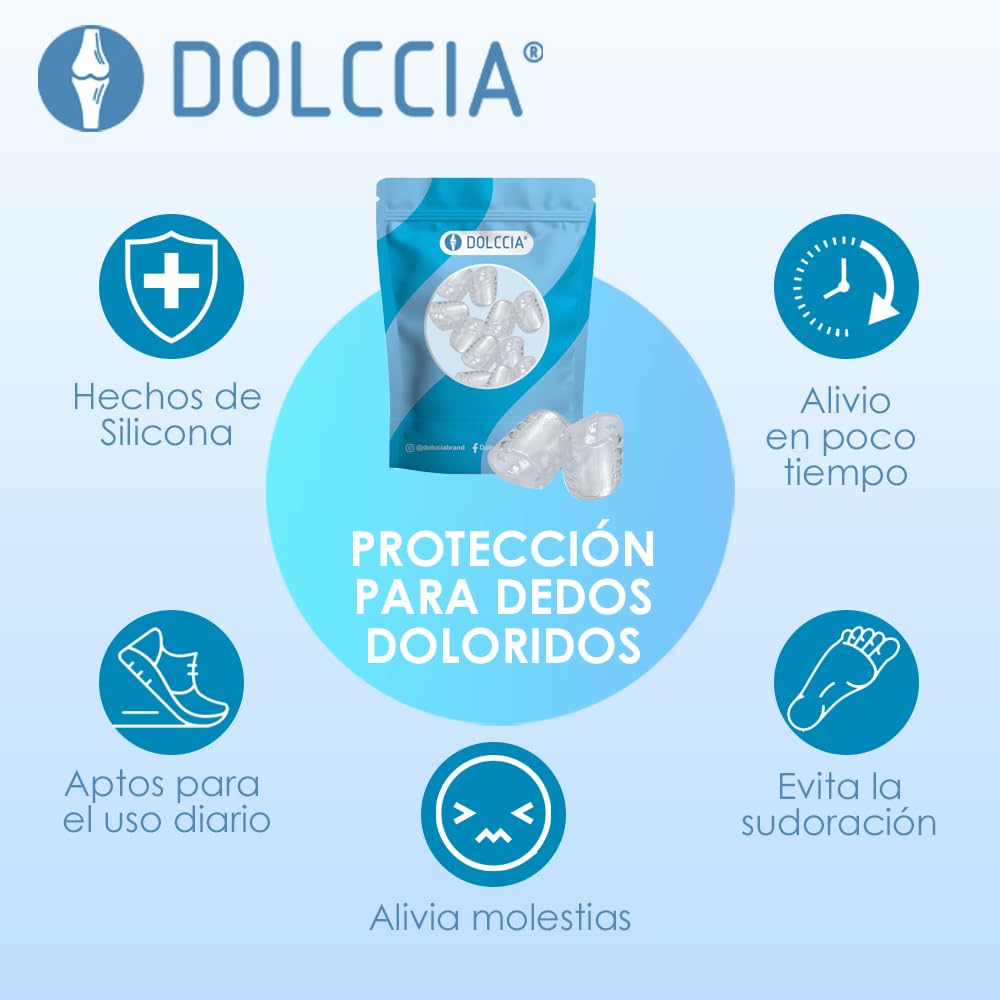 DOLCCIA - Protector de Dedos Dolccia, Almohadillas de Silicona para Callos y Rozaduras, Amortiguación y Prevención de Ampollas, Recortables y Transpirables, Ideal para Deportistas y Uso Diario