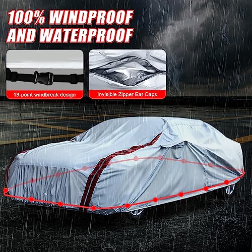 Image of Waterproof Car Covers Replace for 2010-2025 Chevy Camaro, 6 Layers All Weather Custom-fit Car Cover with Zipper Door & Windproof Bands for Snow Rain Dust Hail Protection