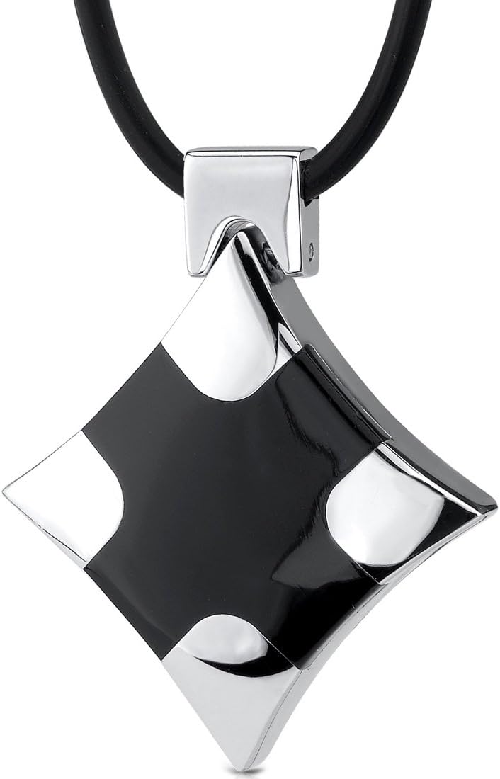 PEORA Stainless Steel Black Enamel Cross Pendant Necklace for Men, Black Coated Cord, Gifts for Men w/Jewelry Box, For Gifts & Everyday Wear