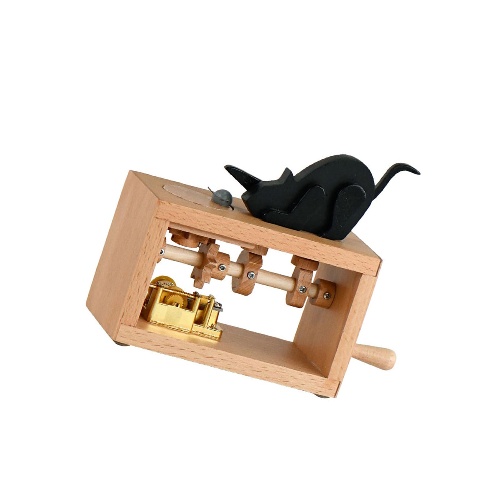 Caja de música de madera con manivela clásica de animal, figura de animal, hecha a mano, adorno musical para decoración del hogar