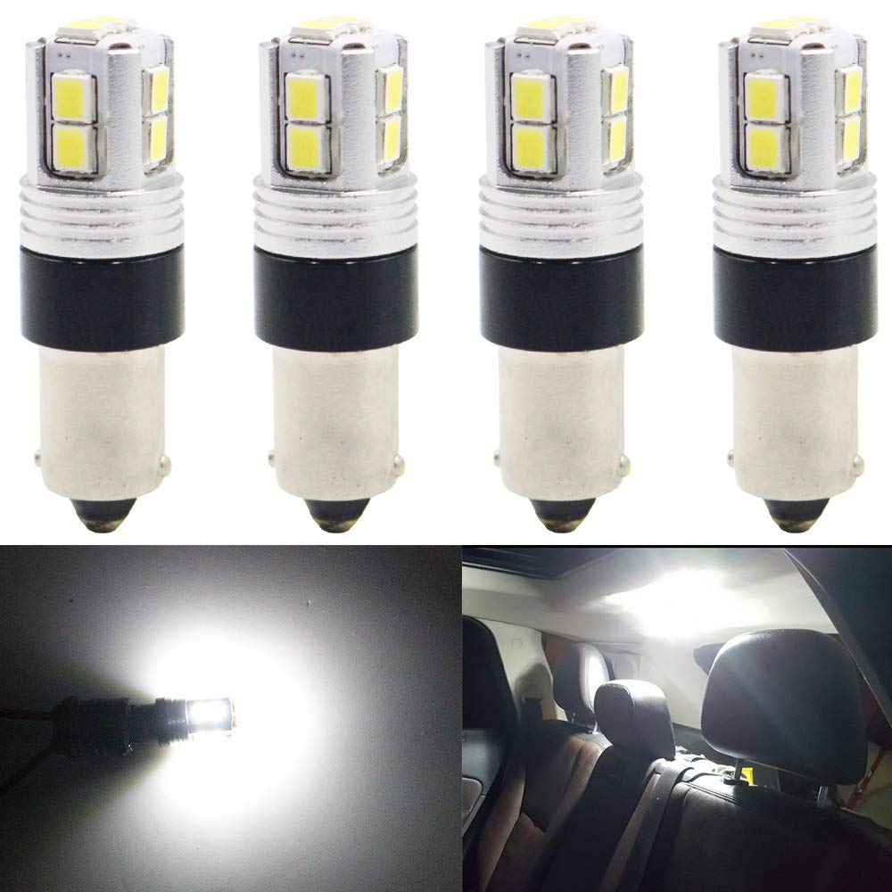 4-Pack Copper Compact Wedge BA9 BA9S 53 57 1895 6411 Extremely Bright Xenon White 10-SMD 2835 Non-Polarity LED Light 9-18V Car Replacement Bulb for Interior Dome Map Door Courtesy License Plate Light