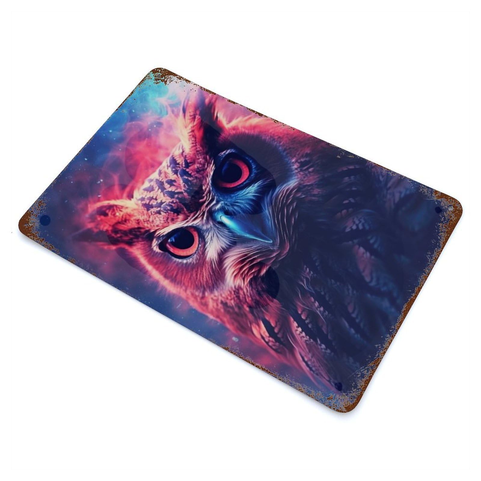 Vintage Rust Metal Sign Owl Night Galaxy 11.8"x7.9", Decorative Metal Wall Art for Basement, Hobby Room And Garage Decor