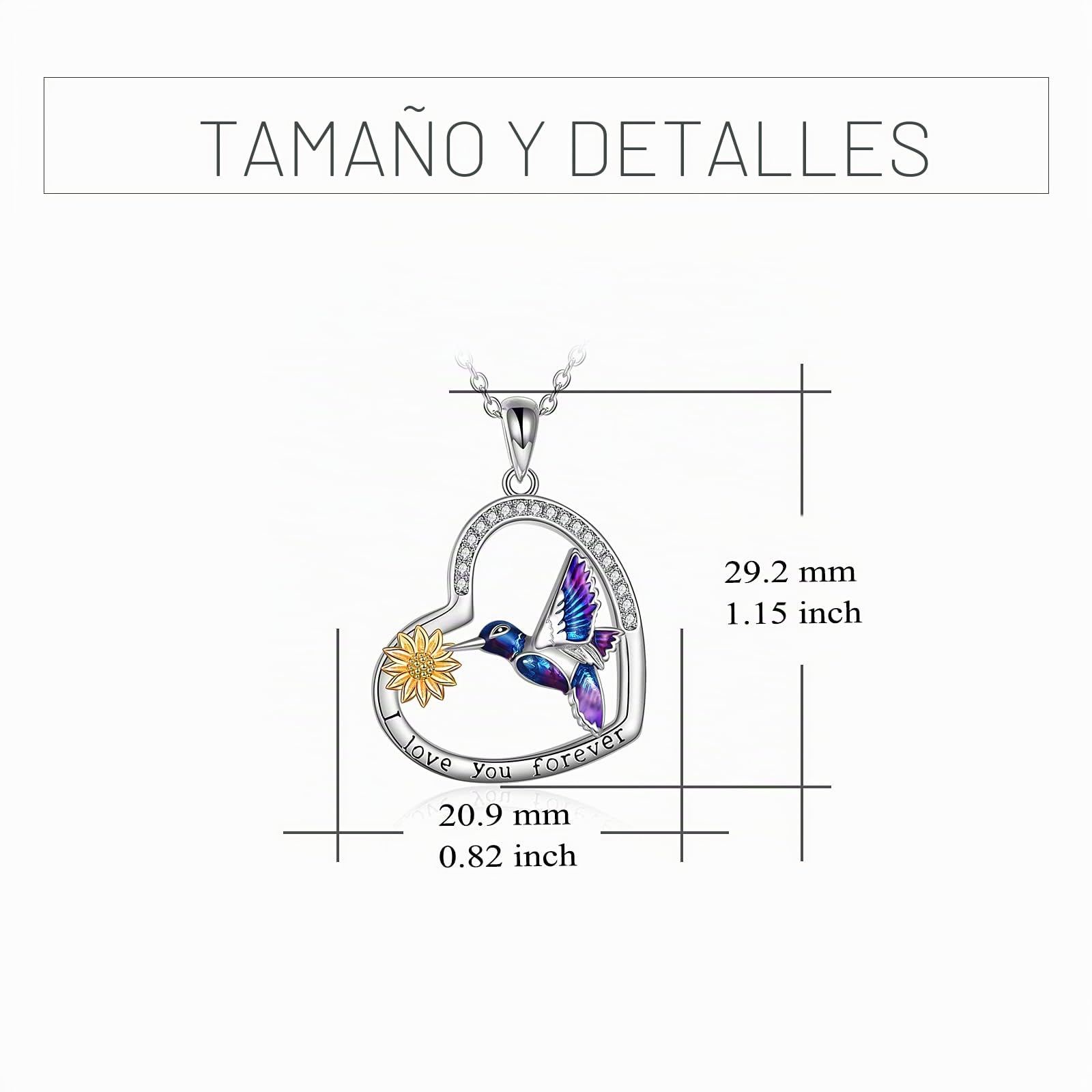 YFN Collar de colibrí de plata de ley 925 collar de pájaro joyería grabada fuerte Brave libre Colibrí Regalos para las mujeres, Plata esterlina