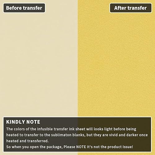 Vista 3 de WOWOCUT Hojas de tinta de transferencia infusible, papel de transferencia de calor infusible amarillo, paquete de 2 paquetes, hoja de tinta