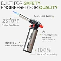 Vista 4 de Jo Chef Encendedor Antorcha de Butano, Antorcha de Cocina - Encendedor de Llama Ajustable Recargable con Bloqueo de Seguridad para BBQ, Hornear