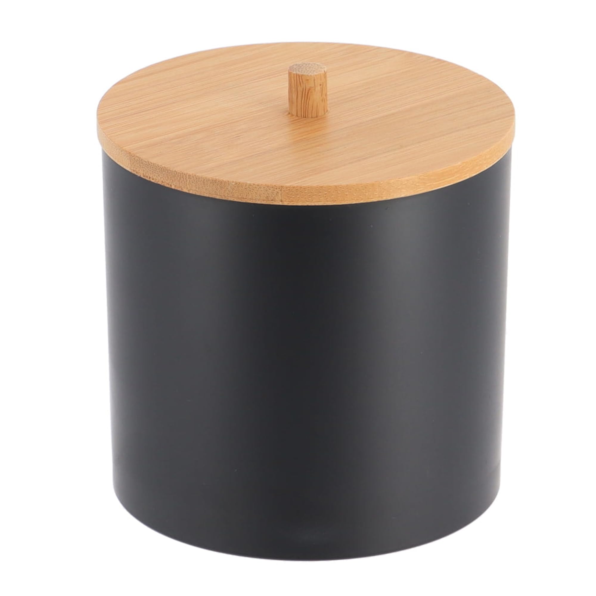 EVIDECO French Home Goods Black Cotton Pad and Q-Tip Holder Padang with Bamboo Top - Organize in Style, Bathroom Vanity Organizer