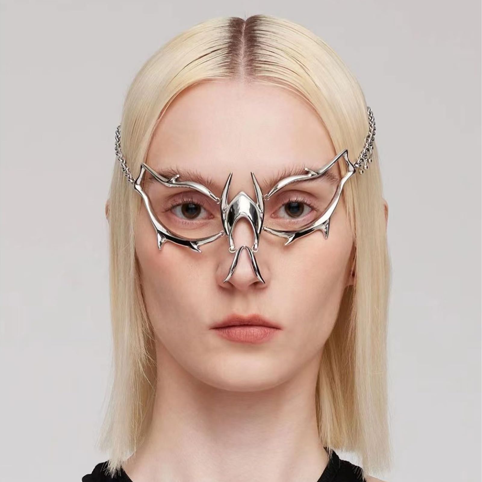 NICENEEDED 2 Pcs Cyber Punk Masquerade Mask for Men Women Mardi Gras Mask Silver Facial Munson Mask - Image 2