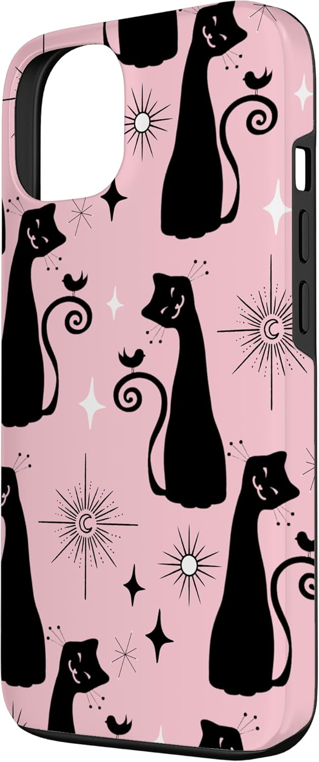 Midcentury Mid Century Cat Retro Atomic Age Space Pink Black Case for iPhone 13
