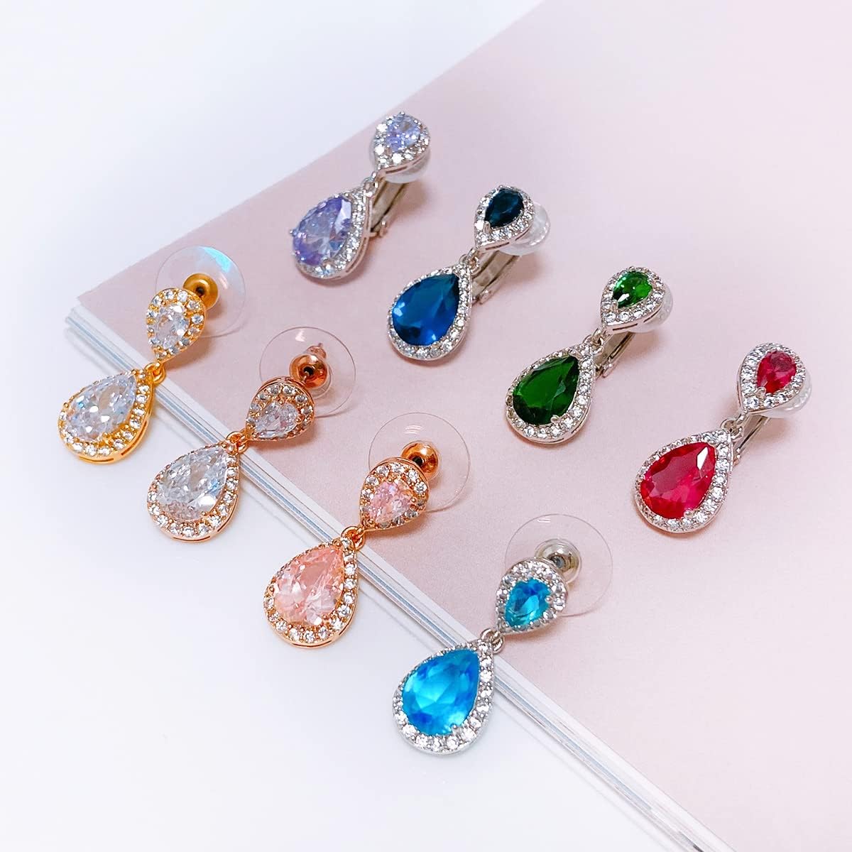 LAVINA Fancy Teardrop CZ Clip On Dangle Earring Classic And Elegant Hypoallergenic Earrings For Women Brides Wedding Birthday Gifts Christmas Jewelry