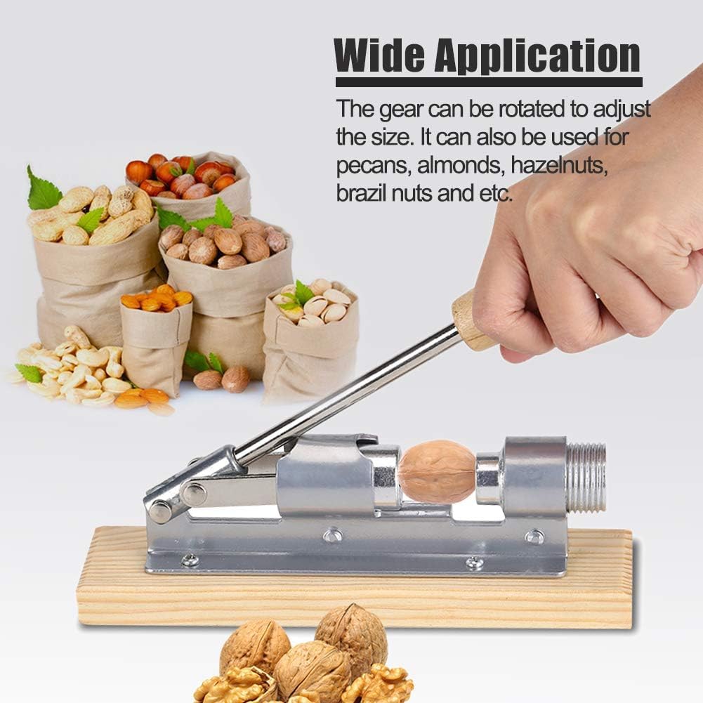 Walnut Cracker Nut Opener Faster and Easier with Leverage Design,for Different Sized Nuts Solid Metal Construction and Wooden Base