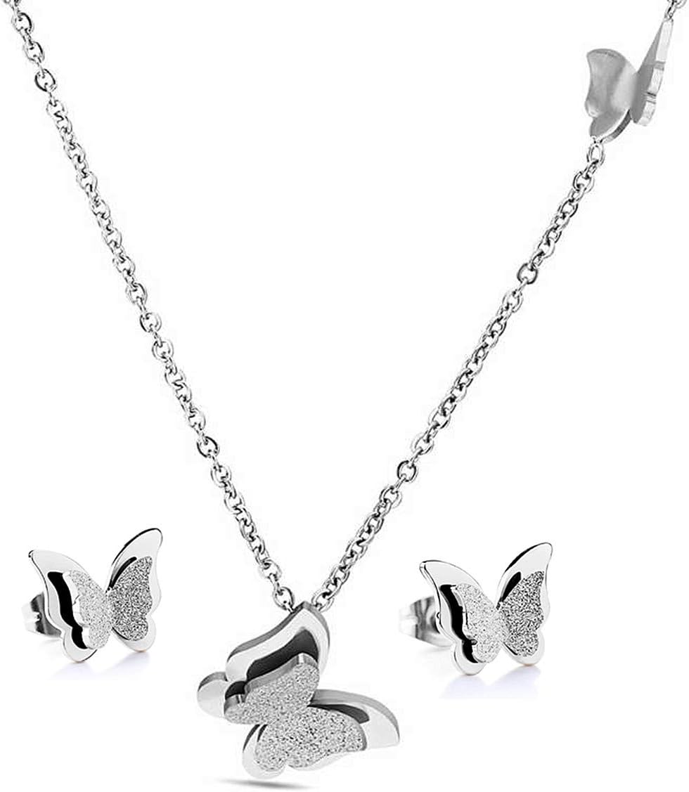 Stainless Steel Butterfly Stud Earrings Frosted 18k Rose Gold Plated Jewelry for Women