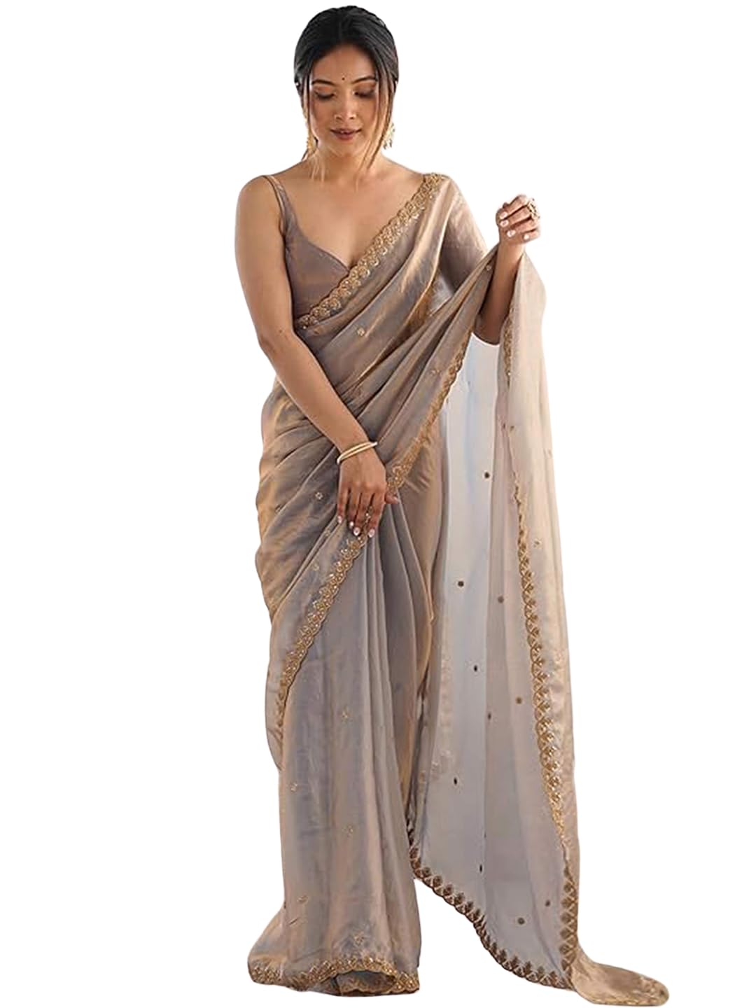 Women's Floral Sequin Zari Embroidery Organza Satin Silk Saree with Unstitched Blouse Piece | Latest Stylish Trendy Ladies Design New Sari Enthic Occasions Wear Fancy Sarees for Women Free Size-image-41