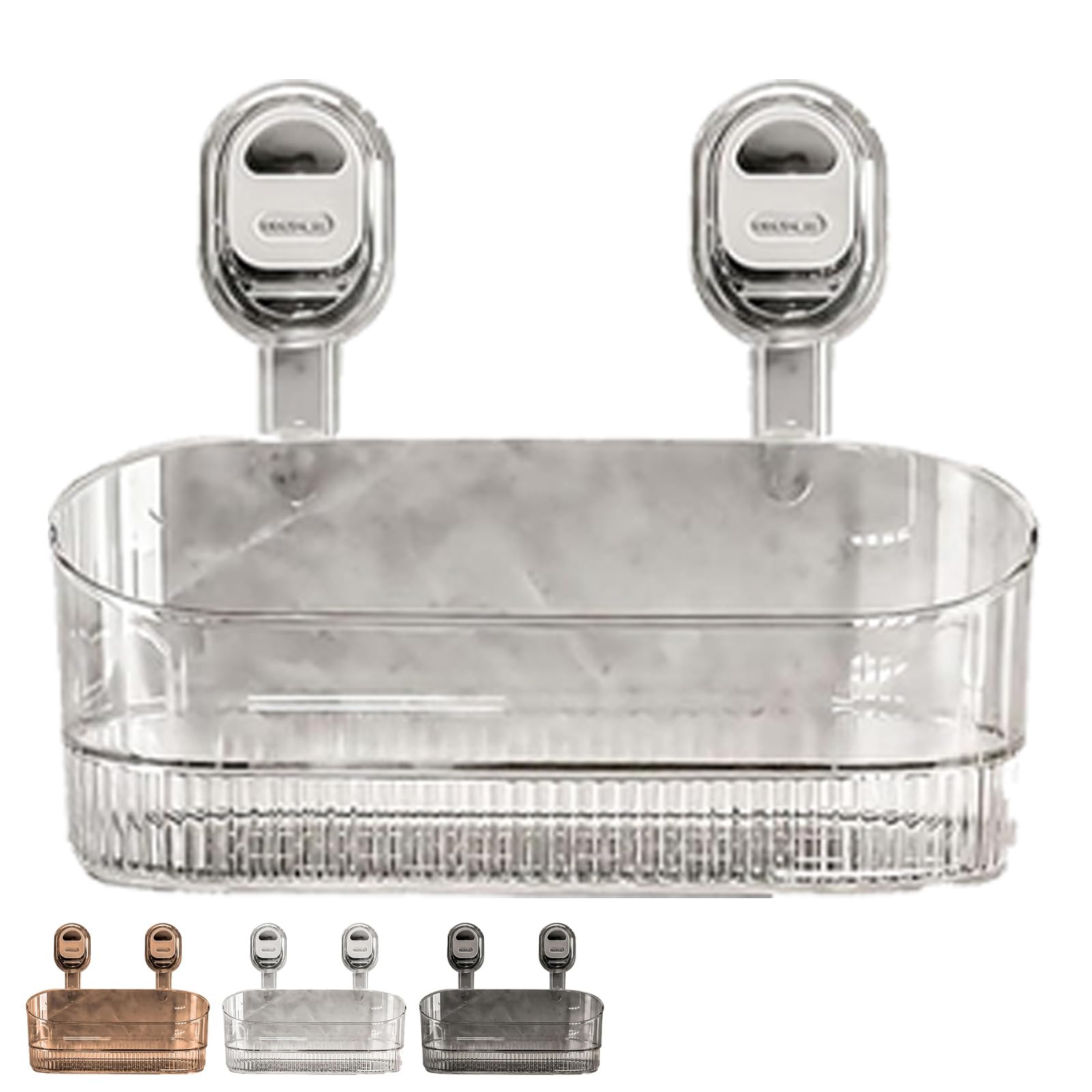 No-Drill Bathroom Suction Storage Box Large Capacity Strong Load-Bearing Storage for Bathroom Glacier Pattern Suction Cup Shower Caddy