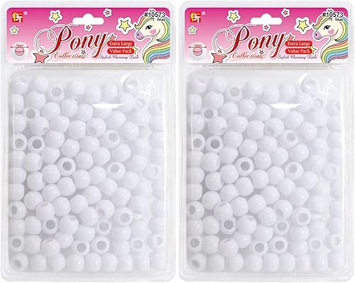 Vista 32 de Kit de 200 cuentas para hacer joyas, bricolaje, trenzar el cabello, pulsera, adornos, manualidades, poni redondo extra grande + 2 cuentas incluidas