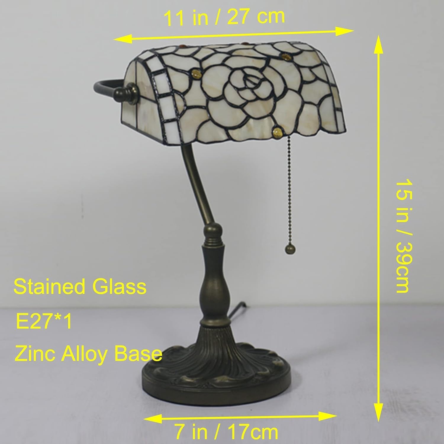 Lampa bankierska w stylu Tiffany'ego lampa na biurko czerwona różowa róża koliber witraż lampa stołowa 15 "wysoka luksusowa regulowana lampa fortepianowa dla kochanka dziewczyna pani salon sypialnia,
