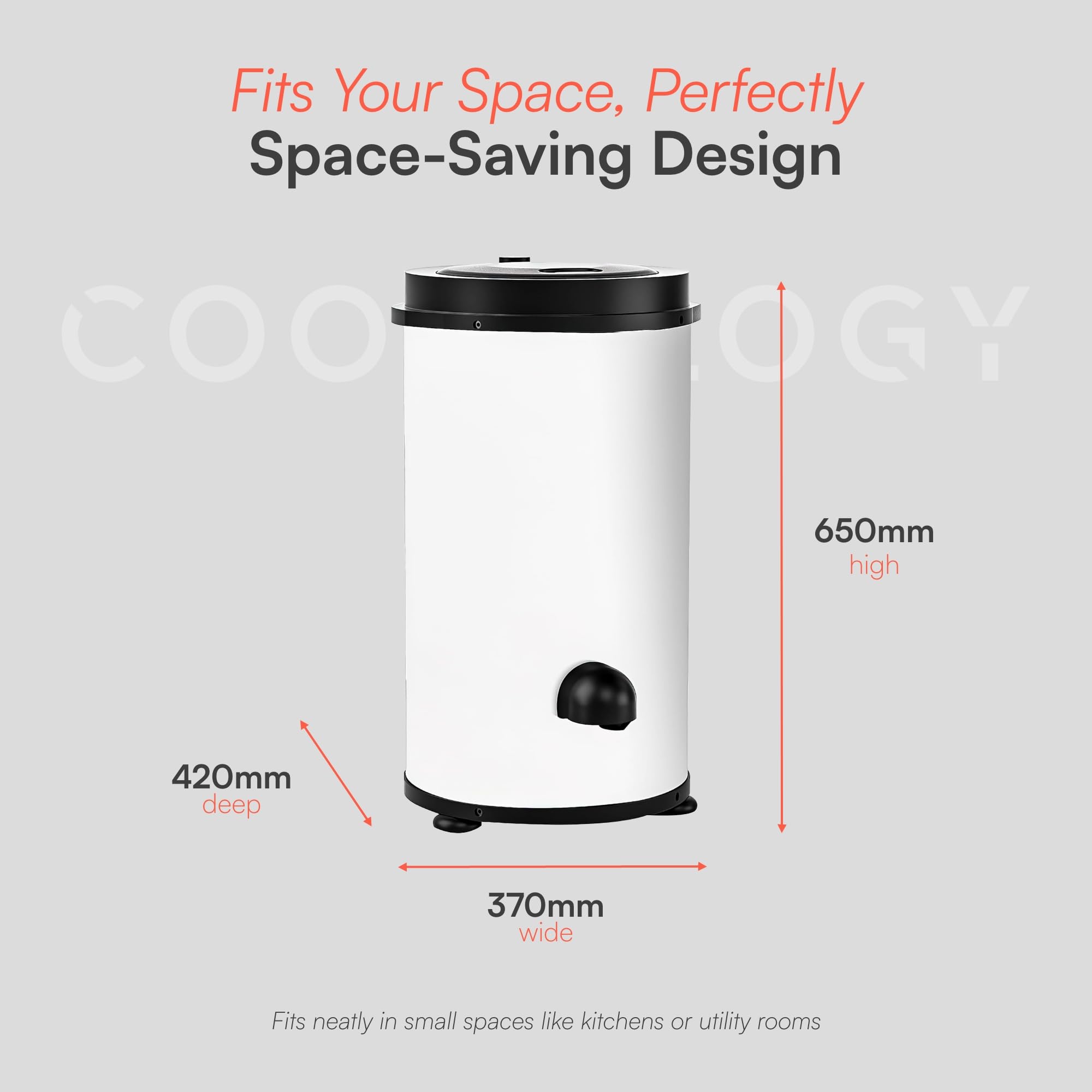 Cookology Spin Dryer 4kg Capacity in White - Energy Saving & Efficiency Saving Spinner - 2800RPM - Compact & Portable Design - Deep Cleaning for Clothes - Remove Water Content — view 4