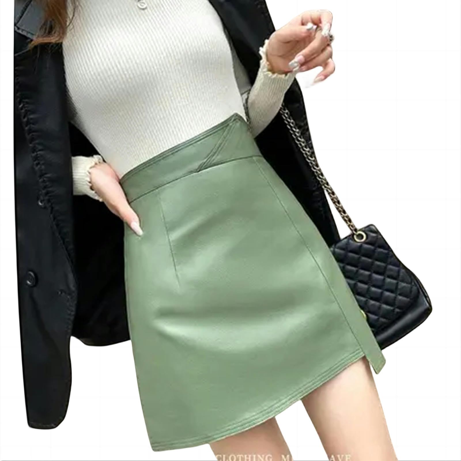 Rock Grün Elegante Pu Leder Kurze Röcke Hohe Taille Schlanke Mini Bleistift Rock Frauen Hip Rock-grün-l