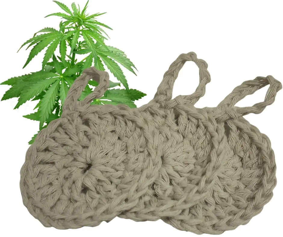100% Hemp Face Scrubbers - Set of 3 – Hand Crocheted in USA - Reusable – Eco Friendly – Compostable - Biodegradable