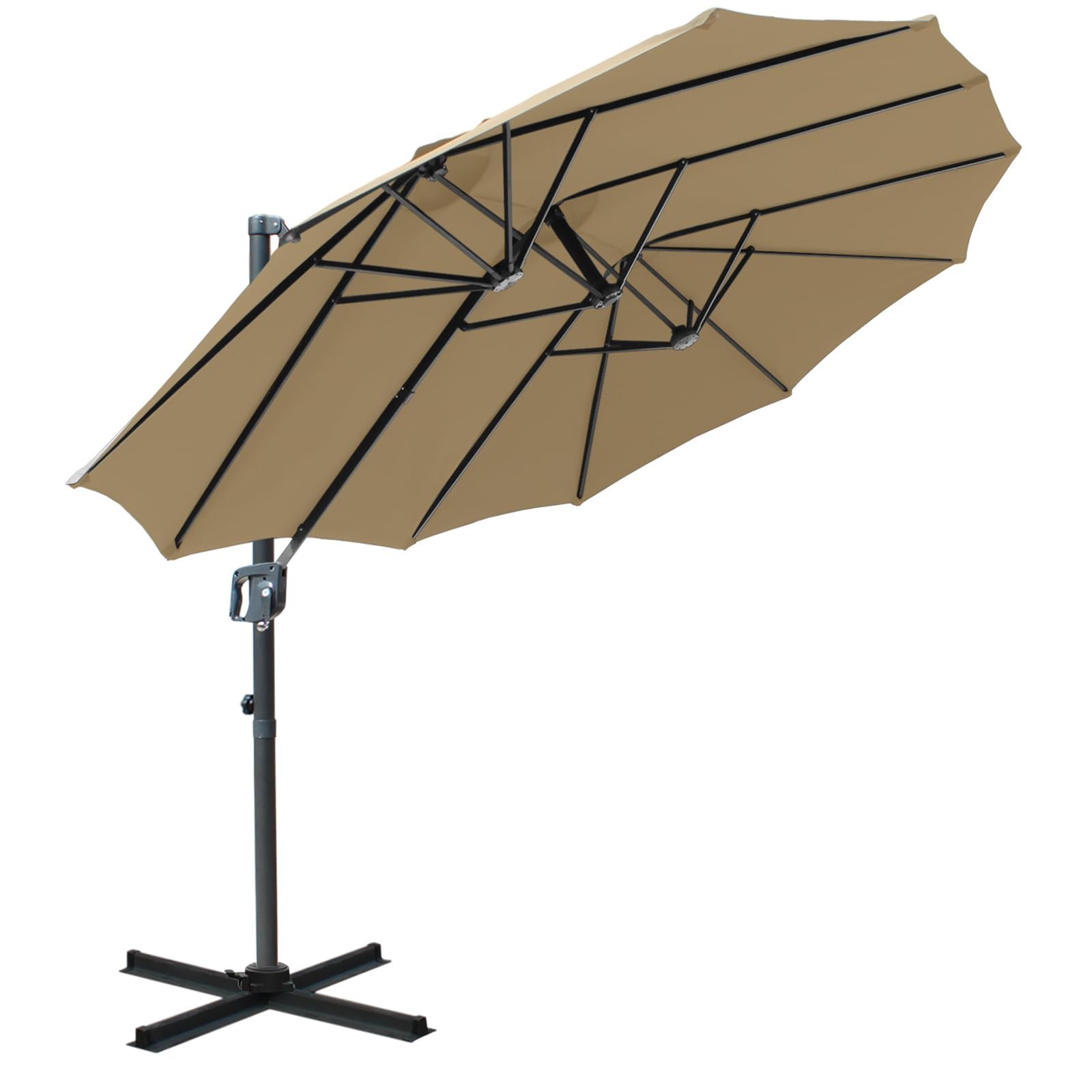RANSENERS Ampelschirm Oval 400 x 240 cm, Doppelsonnenschirm, 12 Streben, 360° Drehbar, Neigbar 0°-90°, Extra-Dicker Gewebe, UV50+, für Garten, Terrasse, Cafe, im Freien