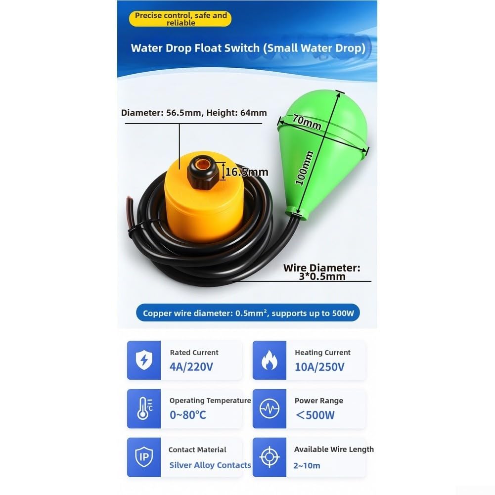 Interruptor de flotador para control de nivel de agua, regulación automática de la bomba con cable de cobre, resistente al agua para tanques y cuencas, fácil instalación, azul (grande 5 metros)