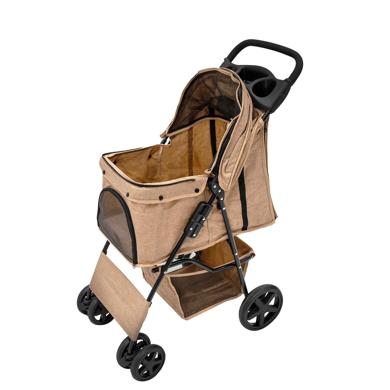 B&Q -  Pet Stroller With Rain Cover In Woven Beige