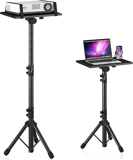Projector Stand Adjustable, Laptop Height from 23.5 to 46.5 inches with Gooseneck Phone Holder