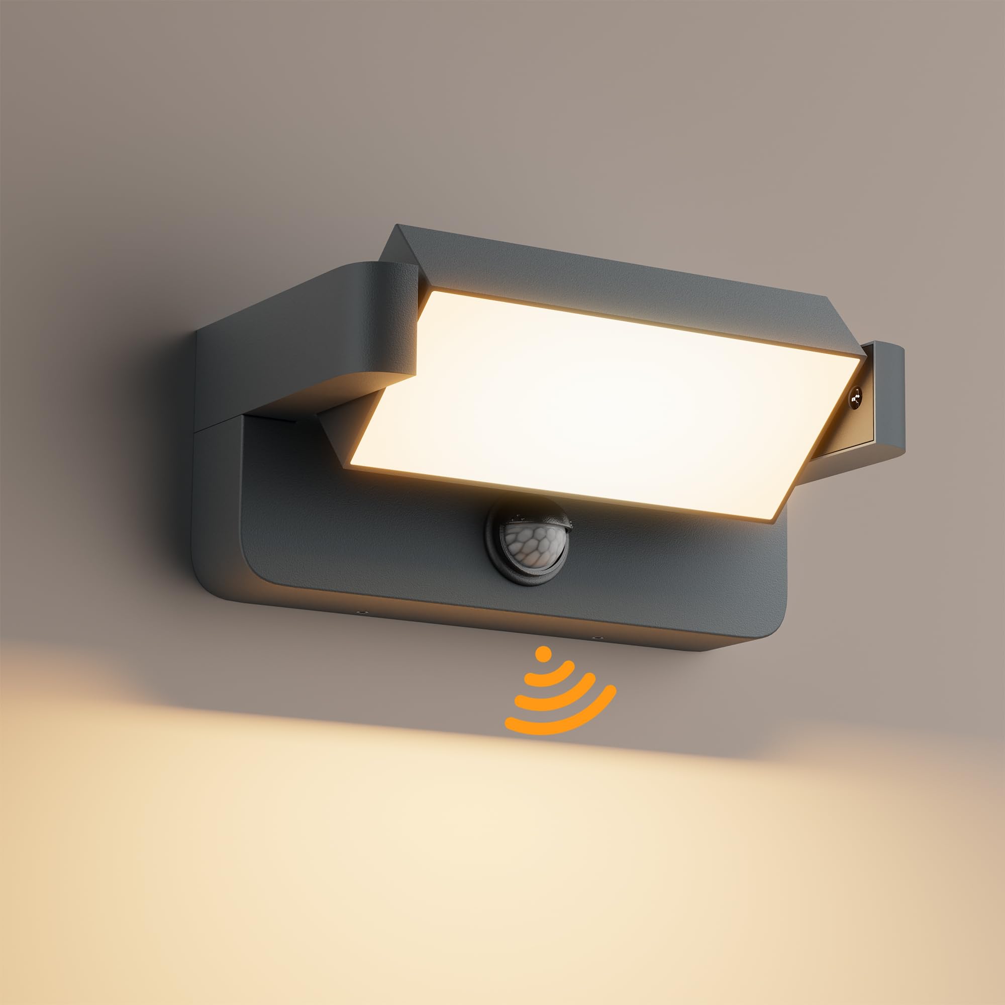 Aipsun 24W LED Applique Esterno/Interno con Sensore di Movimento Antracite | Lampade da Parete Orientabile IP65 Applique da Parete in Alluminio per Giardini Ingresso Terrazza,Bianco caldo 3000K