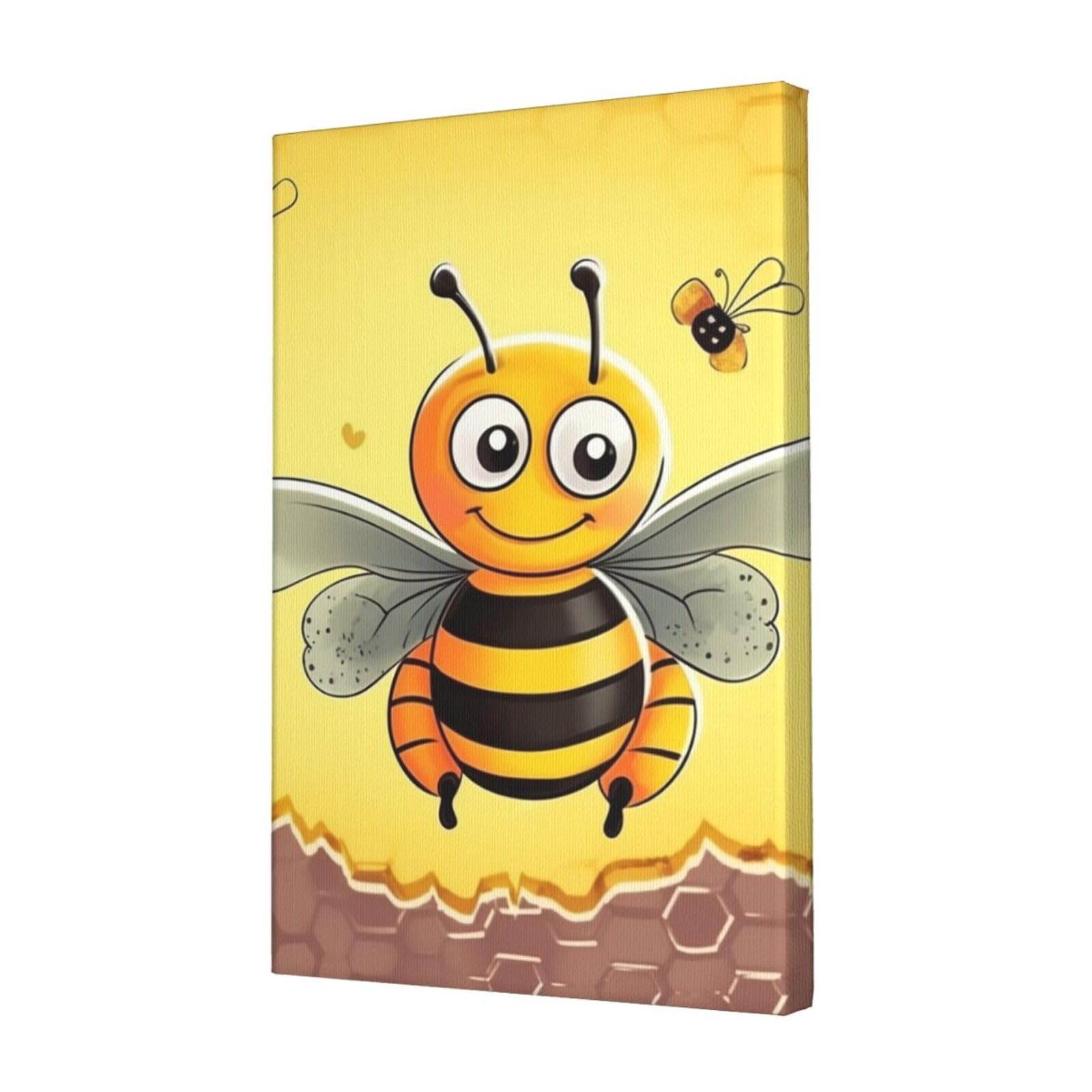 KLOPH Bee on the square Canvas Wall Art for Living Room 12"x18" Modern Artwork Painting for Bathroom Hanging Canvas Prints Aesthetic Wallart for Bedroom Kitchen Office Wall Decor