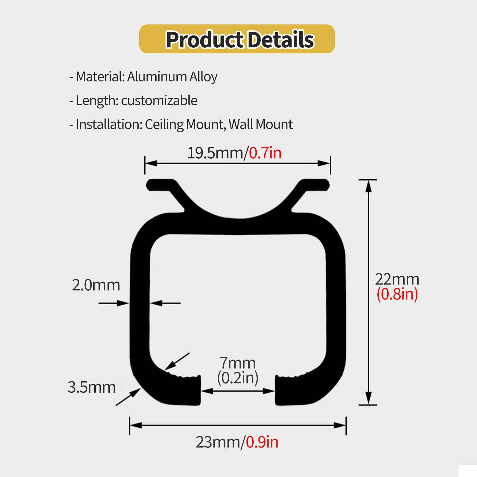 Traverse en aluminium de 3 à 26 pieds de long - Séparateur de rideau silencieux for salon, chambre, cuisine - Suspension murale/plafond for séparation de pièce(Ceiling Mount,20ft/6.1m/240in)