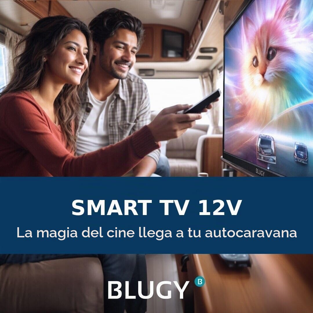 Televisión Smart 19" LED HD, 12V, 1366x768 píxeles Travel TV Ideal para vehículos, caravanas, Camiones, Barco, Altavoz Integrado Disney+ Netflix Youtube [Clase de eficiencia energética A]