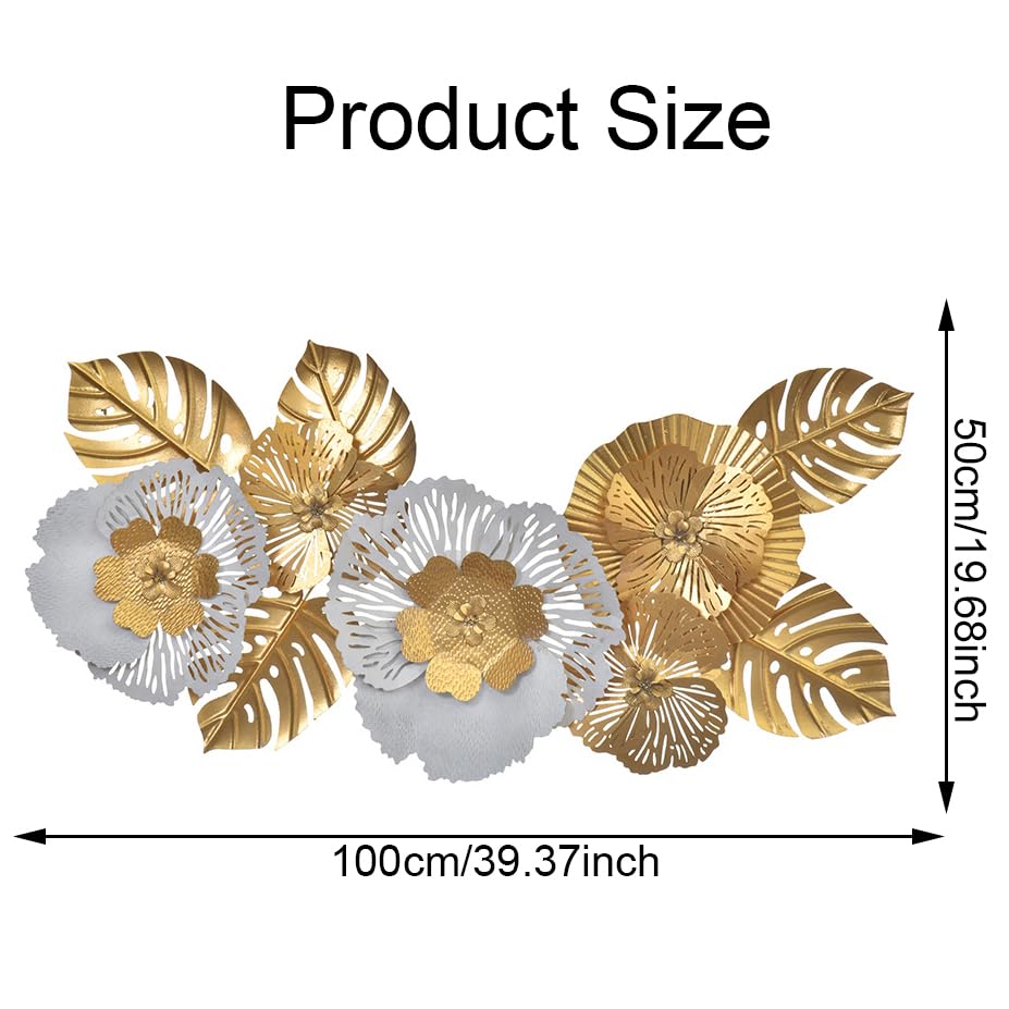 Vnook Decorazione Da Parete In Metallo 3D – Fiori Verdi Impilati 128x60 Cm, Scultura In Ferro Battuto Per Soggiorno E Camera