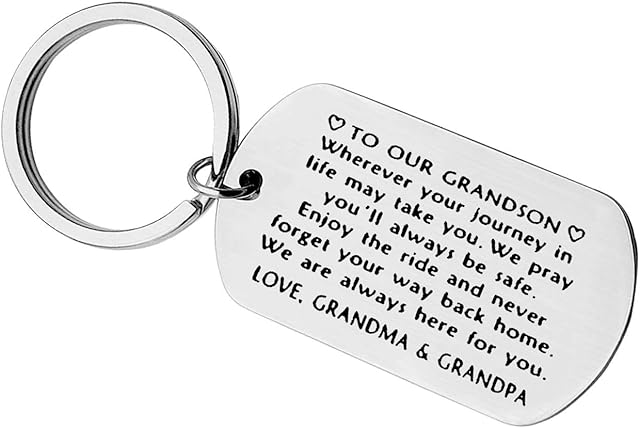 Grandson Gifts from Grandad Grandma to Our Grandson Keyring Keychain Grandson Inspirational Gifts Graduation Gifts Christmas Birthday Gifts for Grandson Family Gifts for Grandson