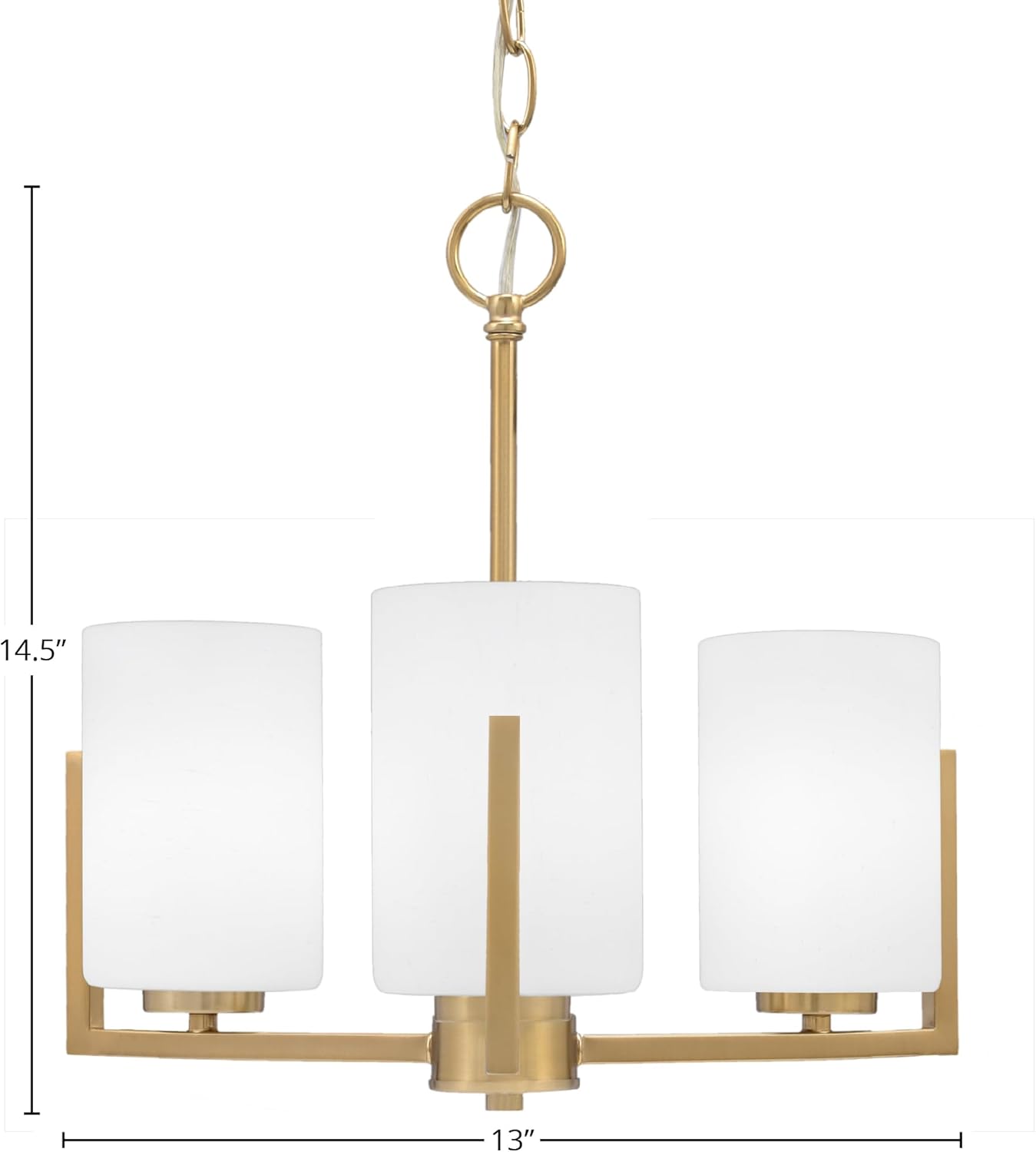 3 Light, Uplight, Chandelier, New Age Brass Finish, 4 White Muslin Glass