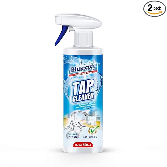 Blueoxy Tap Cleaner Spray Bottle (500 ml) | The Expert Hard Water | Soap Scum | Limescale Stain Remover Best for Basins | Sinks | Faucets | Taps | Fixtures | Shower Glasses | Pack of 2