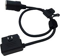 Vista 9 de Ángulo recto de bajo perfil OBD2 macho a encendedor de cigarros Conector hembra Cable de alimentación constante del coche 2ft/60cm