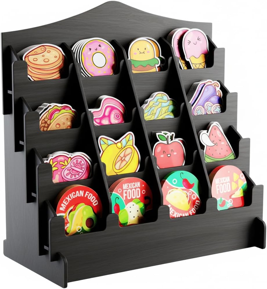 sticker display stand with curved pockets for big 4'' stickers- brochure holder with customizable space - on the go display stands for vendor events - ideal for small business vendors (black, medium) black medium