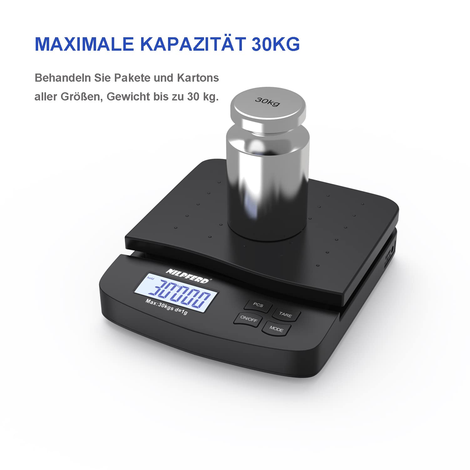 Nilpferd Digitale Paketwaage 5g-30kg 1g Schritten Postwaage Briefwaage LCD Anzeige Schwarz
