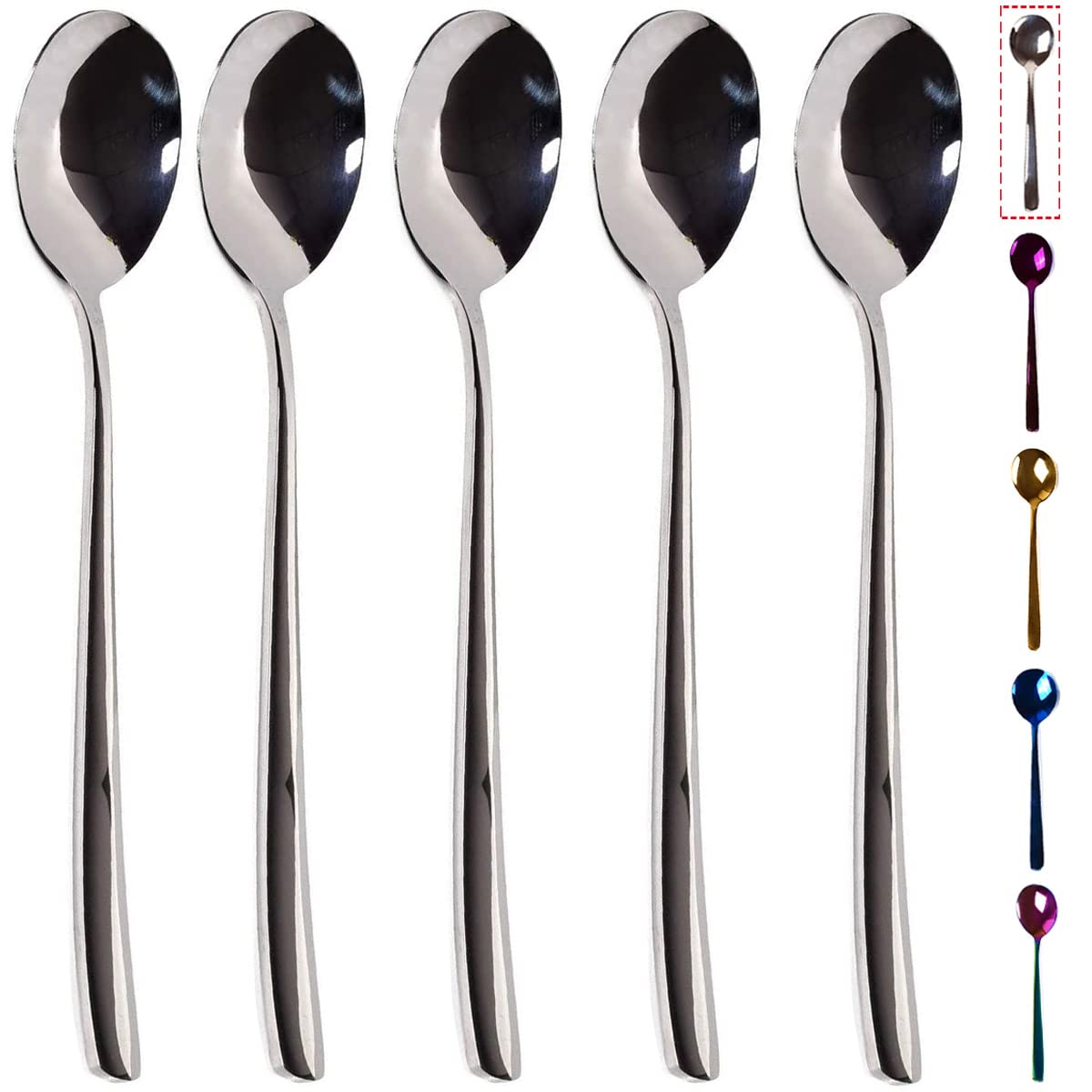 Specialty Spoons, Long Handle Iced Tea Spoon, Dessert Spoons, Coffee Spoon, Ice Cream Spoon, Sugar Spoon, Stainless Steel Cocktail Stirring Spoons, Set of 4 8 inch