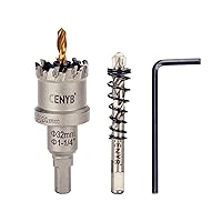 Vista 100 de 1-1/8" (29mm) Sierra perforadora con punta de carburo de tungsteno con 2 piezas de brocas piloto chapadas en titanio para metal duro, acero