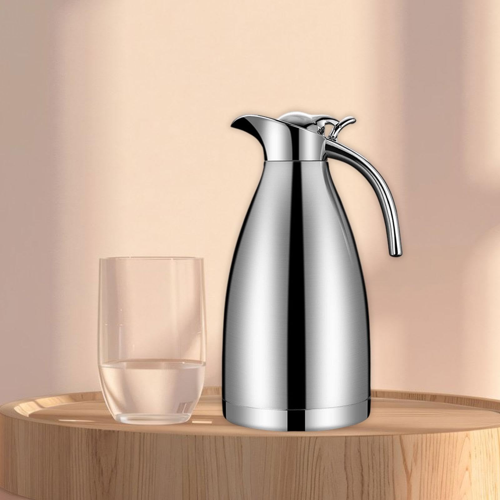 Carafe Isotherme Verseuse Thermique Cruche à Boissons et Pot à Café En Acier Inoxydable Antirouille avec Couvercle Étanche Adapté pour L'Hôtellerie E, 2 L