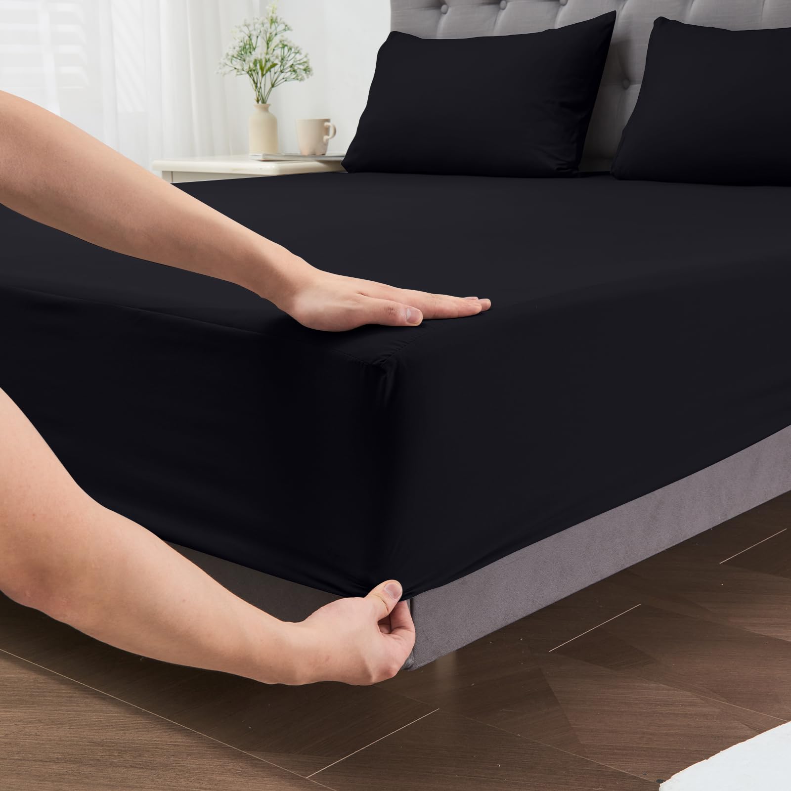 Coprimaterasso impermeabile, 160 x 200 cm, traspirante, lenzuolo con angoli elasticizzati, di alta qualità, lavabile a 60°, colore: nero