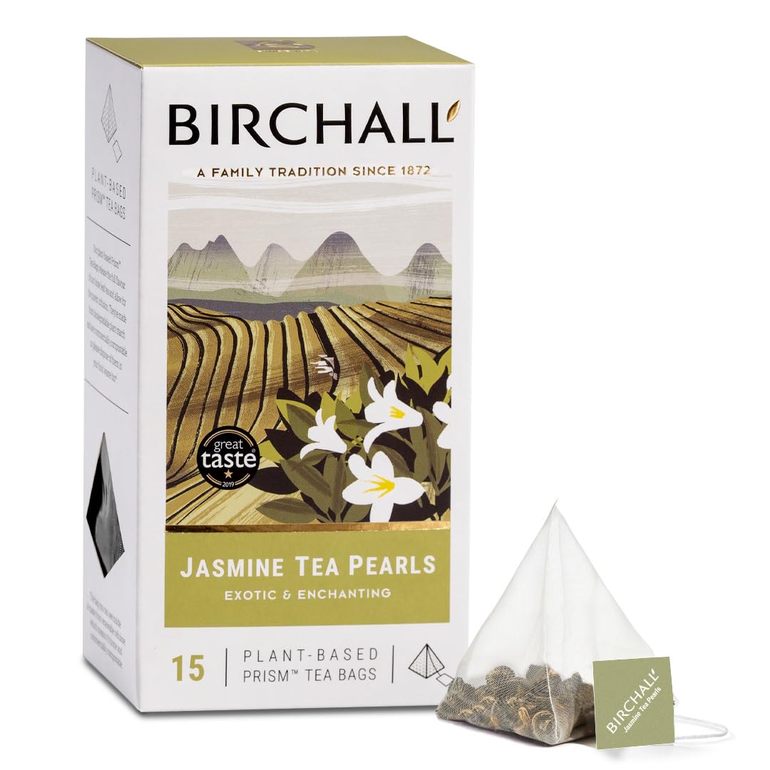 Tea Bags, Jasmine Tea Pearls Gift Set, Green Tea Bursting with Full Flavour, Perfect Herbal Tea Gift Set, 15 Pack of Plant-Based Prism Tea Bags