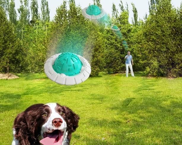 Image of DISSKNIC KIMEE Dog Toys for Aggressive Chewers, Rubber Dog Ball Toy, Indestructible Squeaky Chew Toy, Interactive Fetch Ball for Large & Small Dogs, Puppy Teething Dental Toy, UFO Flying Disc (Blue)