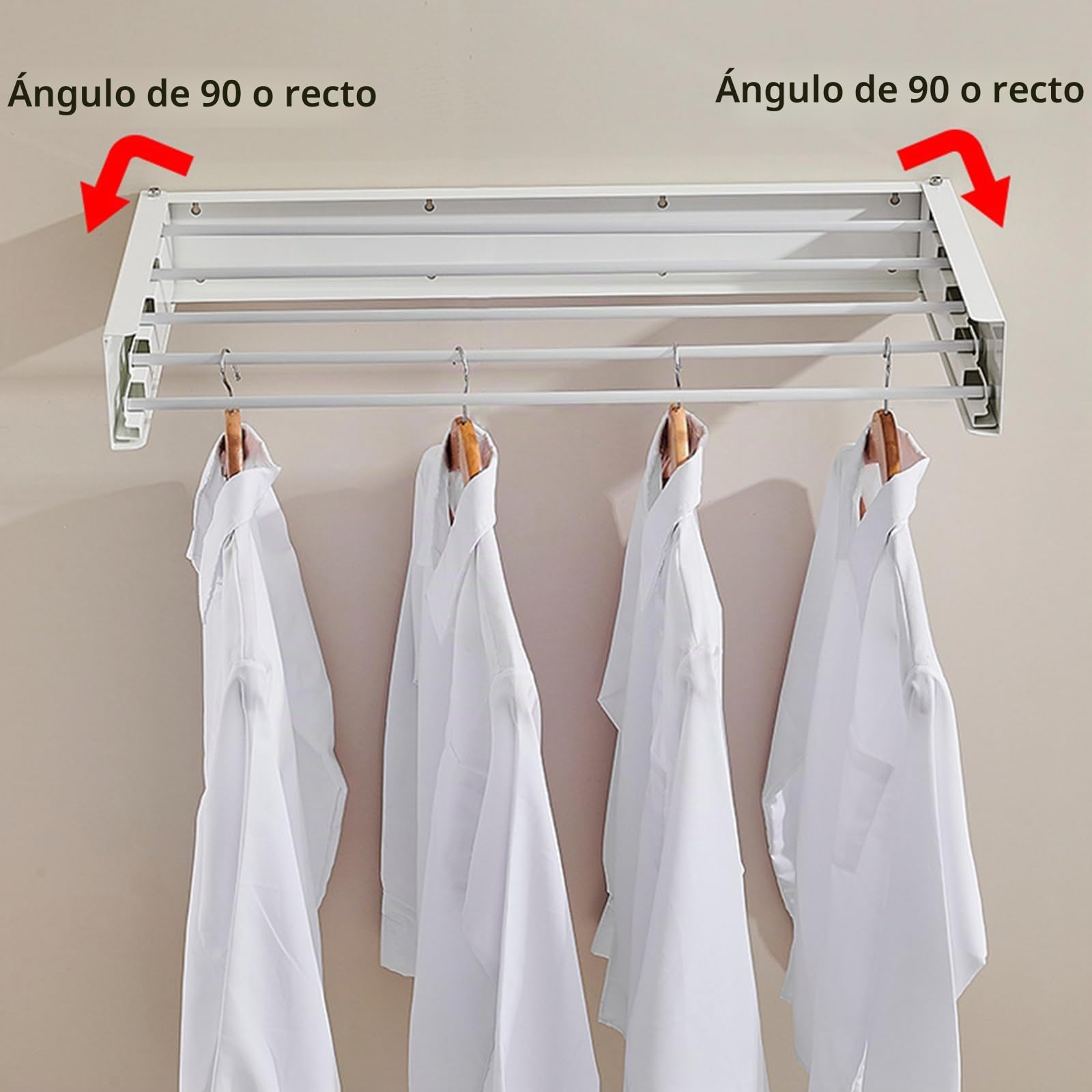 Tendedero de pared de acero al carbono y aluminio, tendedero sencillo de pared, plegable, para interior y exterior, tendedero de pared extensible para balcón (blanco con 4 ganchos)