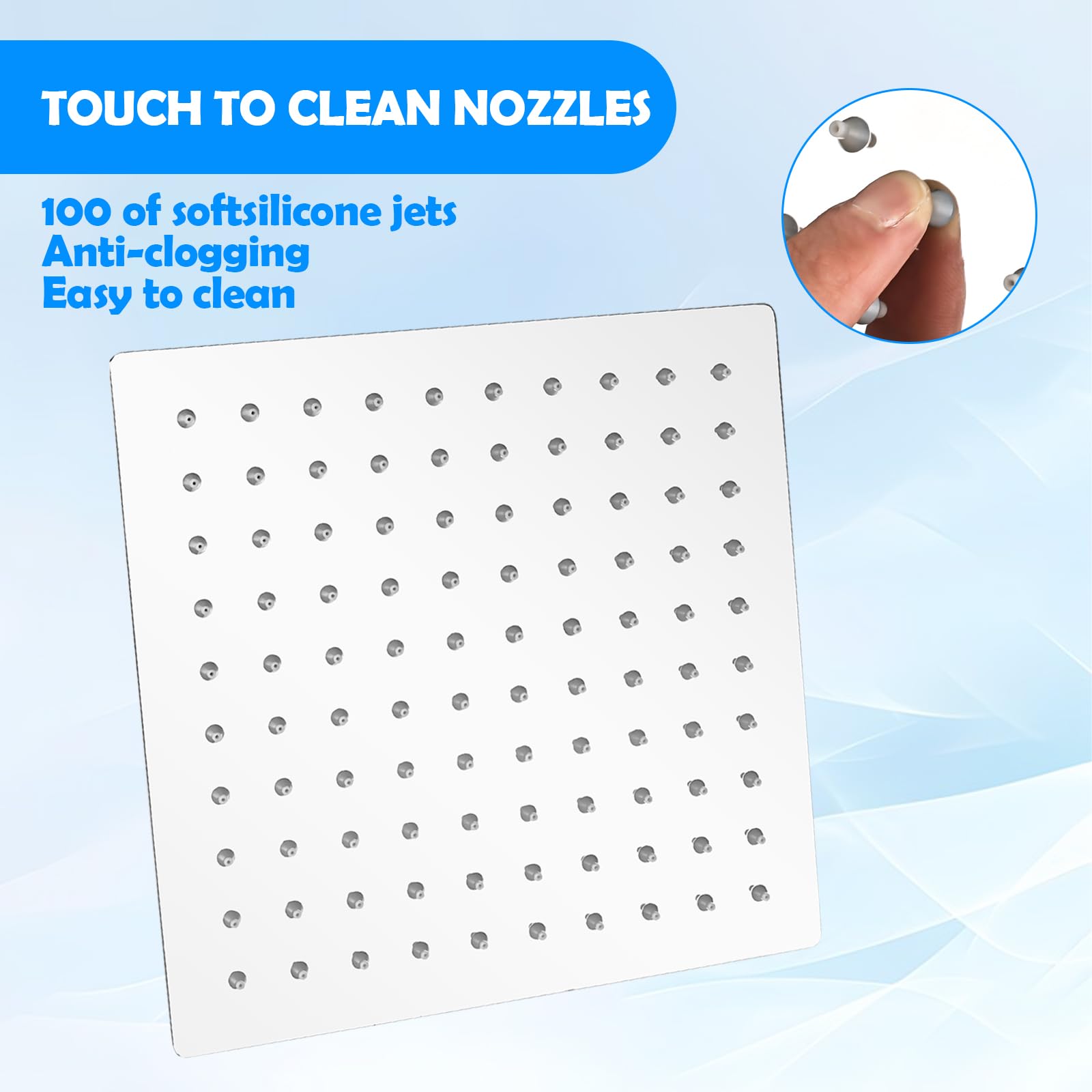 Filtered Shower Head 8″ Square, High Pressure Showerhead, Waterfall Filter Showerhead, Water Saving Rainfall Shower Head - Image 4