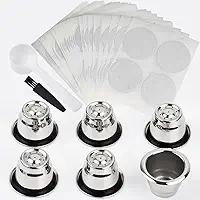 Cápsulas reutilizáveis para Nespresso OriginalLine, 6 cápsulas de café recarregáveis de aço inoxidável compatíveis com máquinas Nespresso Original Line (6 xícaras + 200 tampas)