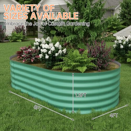 8x4x1.5ft Galvanized Raised Garden Bed Outdoor, 18" Tall Metal Planter Box for Flowers Herbs Vegetables, Rust-Resistant Raised Garden Beds for Gardening, Easy Assembly Outdoor Garden Box & Planters