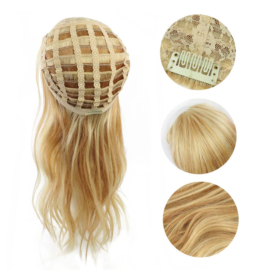 RemeeHi Thick Long 3/4 Machine Weft Cap Half Wig Body Wave Clips in 100% Brazilian Remy Human Hair Remy Half Wig For Women 16 Inch-160g #60 Lightest blonde