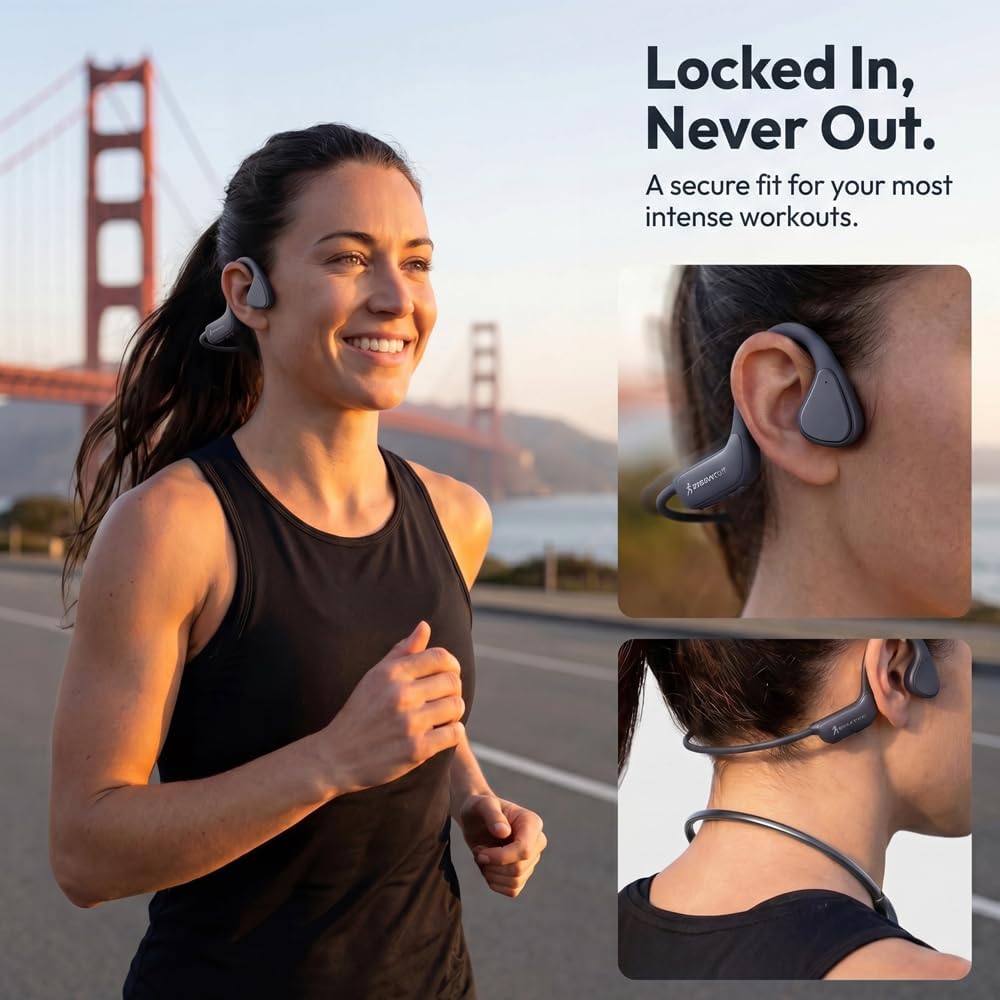 Bone Conduction Headphones, Bluetooth 5.4 Open-Ear Wireless Sports Earphones with Mic, 12H Playtime, IPX6 Sweatproof Premium Headset for Running, Cycling, Workouts (Black)